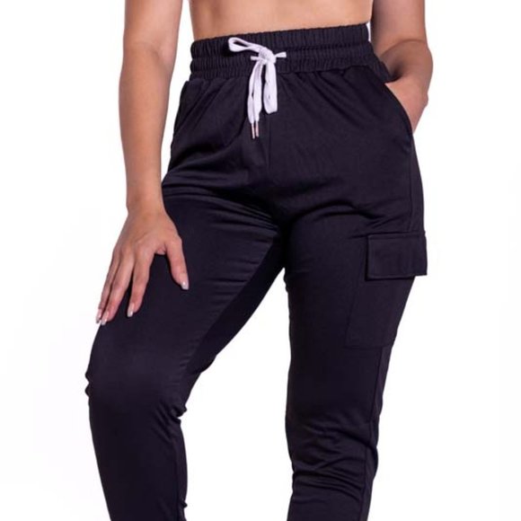 Cargo Pocket Black Joggers - Picture 2 of 9